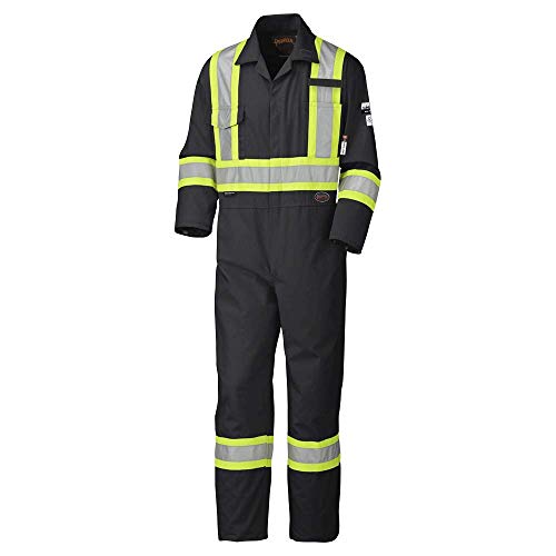 Pioneer CSA Action Back Flame Resistant ARC 2 Reflective Work Coverall, 100% Cotton, Elastic Waist, Black, 38, V2520270-38 - Clothing - Proindustrialequipment