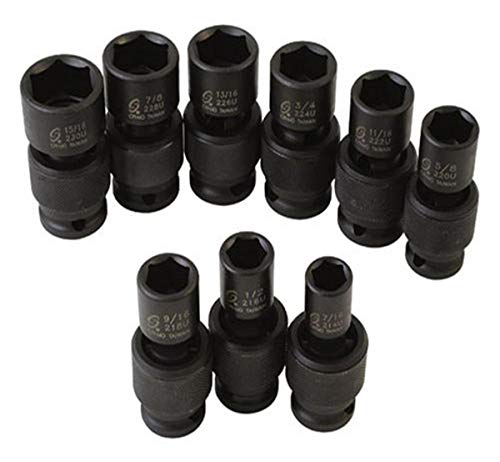 Sunex 2657 Jeu de douilles à choc fractionné standard universel 1/2", 9 pièces