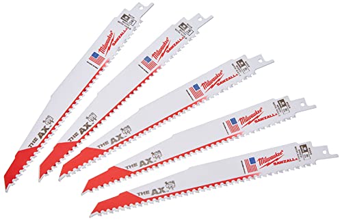 Milwaukee 48-00-5026 The Ax 9-Inch 5/8 Teeth Per Inch Reciprocating Saw Blades, 5 Pack