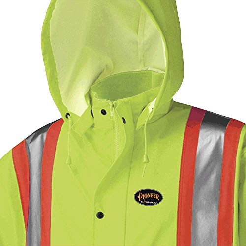 Pioneer V3520360-XL FR Oil & Chemical Resistant Long Rain Coat - Hi-Vis Lightweight, Yellow-Green, XL - Clothing - Proindustrialequipment