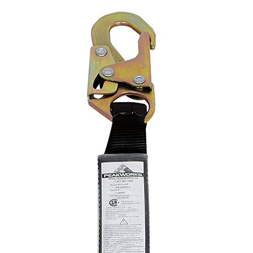 PeakWorks CSA 6' (1.8 m) Shock Pack - Snap Hooks & Tie Backs - Twin Leg 100% Tie Off - E4 Shock Absorbing Fall Arrest Lanyard Connector, 1" Webbing, V8104256 - Fall Protection - Proindustrialequipment