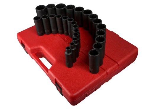 Sunex 2827 1/2-Inch Drive 12-Point Metric Deep Impact Socket Set, 26-Piece