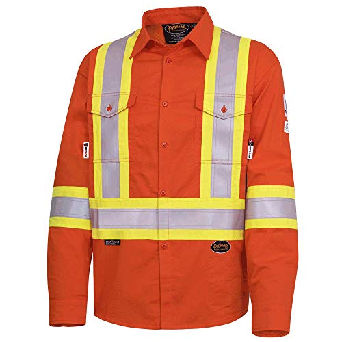 Pioneer Flame Resistant Adjustable Wrist Button-Down Safety Shirt, Cotton-Nylon Blend, Orange, 2XL, V2540460-2XL - Clothing - Proindustrialequipment
