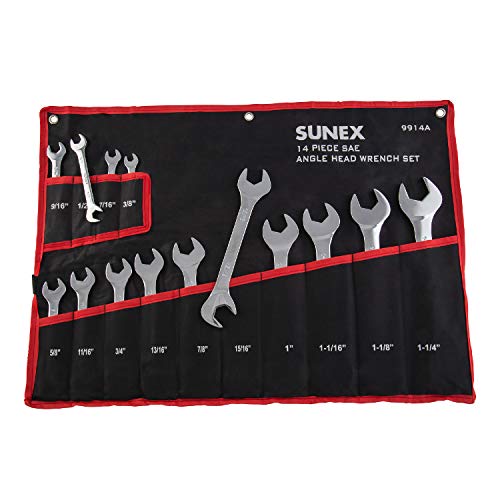 Sunex 9914A Juego de llaves SAE con cabeza angular de 14 piezas (PULIDO COMPLETO) CRV