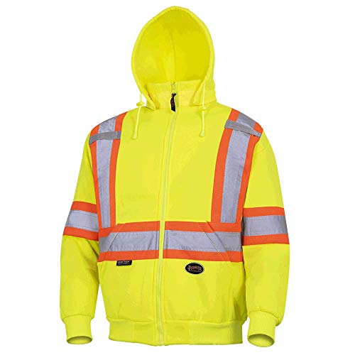 Pioneer V1060460-2XL High Visibility Safety Hoodie, Polyester Fleece, Yellow-Green, 2XL - Clothing - Proindustrialequipment
