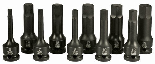 ATD Tools 4605 Jeu de 10 tournevis hexagonaux à impact métrique à entraînement 1/2"