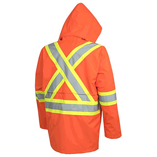 Pioneer V1081350-2XL Hi-Viz Safety Rain Jacket, Tear and Abrasion Resistant, Orange, 2XL - Clothing - Proindustrialequipment