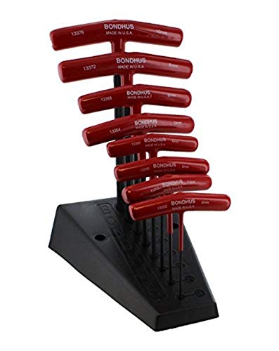 Bondhus 13389 Juego de 8 mangos en T hexagonales con soporte, tamaños de 2 a 10 mm