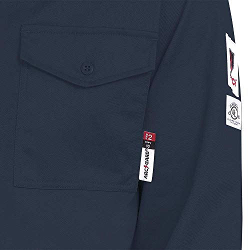 Pioneer Flame Resistant Adjustable Wrist Button-Down Safety Shirt, Cotton-Nylon Blend, Navy Blue, XL, V2540440-XL - Proindustrialequipment
