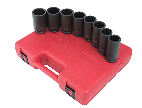 Sunex 2835 1/2-Inch Drive 12-Point Deep Spindle Nut Impact Socket Set, 8-Piece