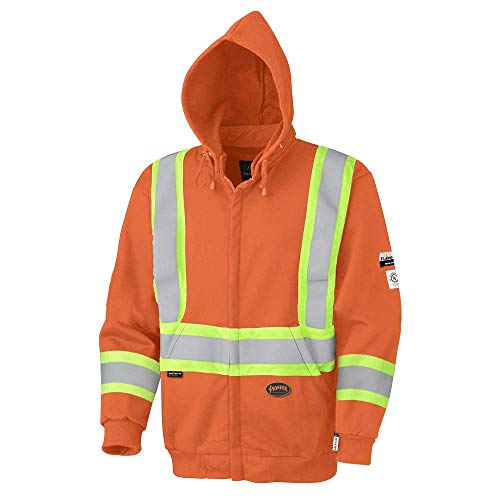Pioneer V2570450-2XL Flame Resistant Heavyweight Safety Hoodie, Zip Style, Refl. Tape, Orange, 2XL - Clothing - Proindustrialequipment