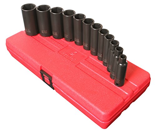 Sunex 3361 SAE Juego de dados de impacto profundo de 12 piezas, accionamiento de 3/8"