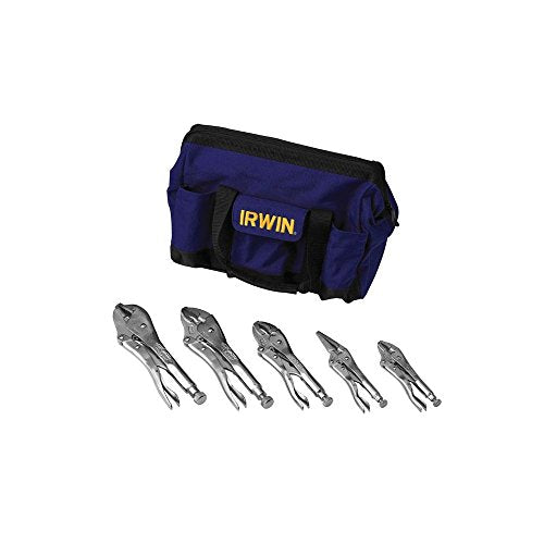 Irwin 2077704 Juego de alicates de bloqueo con bolsa de herramientas de nailon, 5 piezas