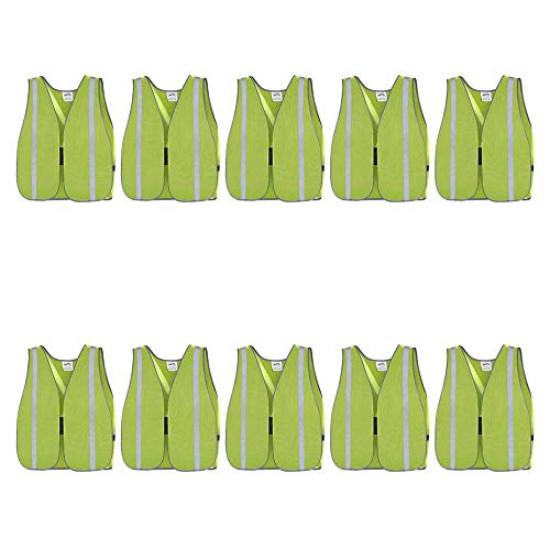 Pioneer 10-Pack Basic Mesh Safety Vest with Reflective Tape, Hook & Loop Front Closure, Yellow/Green, Universal, V1030760-O/S - Clothing - Proindustrialequipment