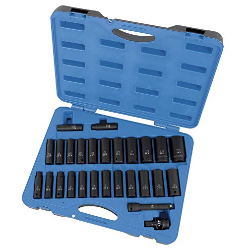 Jet 1/2-inch Drive, 27-Piece Deep SAE/Metric Professional Impact Socket Set, 6 Point, 610327 - Sockets and Tools Set - Proindustrialequipment
