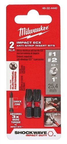 Milwaukee 48-32-4440 Broca de inserción Ecx 1/4"Hex, paquete de 2