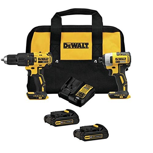 DEWALT Taladro/destornillador de percusión inalámbrico sin escobillas de 20 V MAX* de 1/2 pulg. y kit de destornillador de impacto de 1/4 pulg. (DCK276C2)