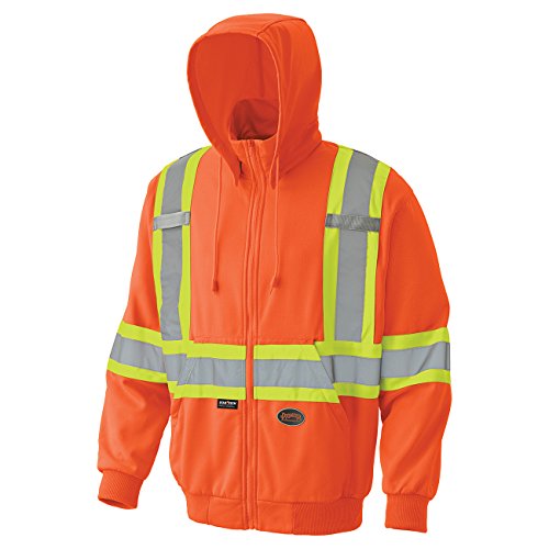 Pioneer V1060550-L High Visibility Safety Hoodie, Micro Fleece, Orange, L - Clothing - Proindustrialequipment