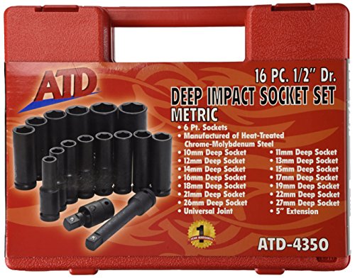 Advanced Tool Design Model ATD-4350 16 Piece 1/2" Drive Deep Metric Impact Socket Set