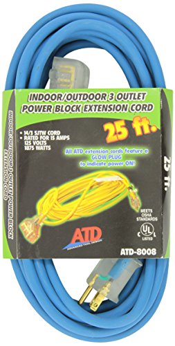 Advanced Tool Design Model ATD-8008 Power Block 14/3 SJTW Extension Cord, 25-Feet - Proindustrialequipment