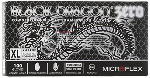 Gants d'examen Microflex BD1004NPF (nitrile sans poudre Black Dragon Zero), paquet de 100