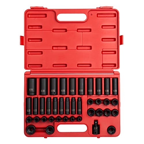 Sunex 2669, jeu de douilles à choc Master 1/2", 39 pièces, 9 mm-30 mm, standard/profonde, acier Cr-Mo, conception d'angle à rayon, marquages double taille, étui de rangement robuste