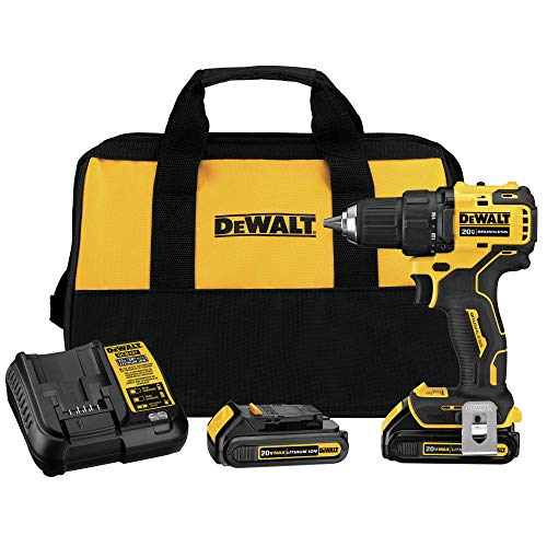 DEWALT Kit de taladro/destornillador inalámbrico de 20 V MAX*, compacto, 1/2 pulgada (DCD708C2)