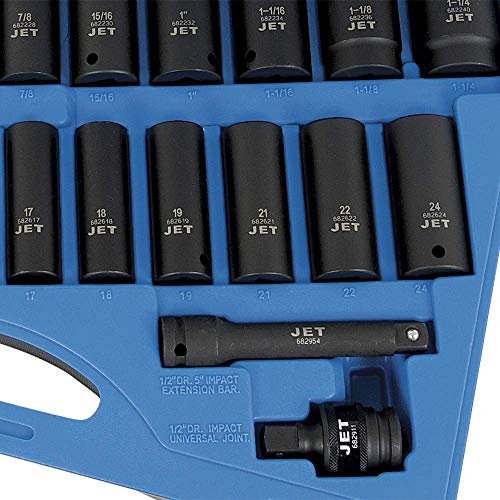 Jet 1/2-inch Drive, 27-Piece Deep SAE/Metric Professional Impact Socket Set, 6 Point, 610327 - Sockets and Tools Set - Proindustrialequipment