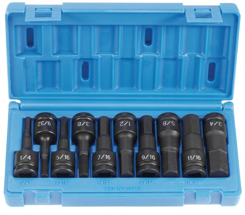 Juego de destornilladores hexagonales fraccionarios con accionamiento de 1/2'' Gray Tire Corp 1398H, 10 piezas