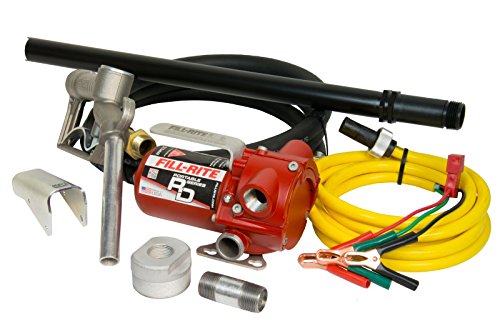 Pompe de transfert de carburant portable Fill-Rite RD1212NP 12 GPM 12 V avec buse manuelle, tuyau de décharge, tuyau d'aspiration et cordon d'alimentation.