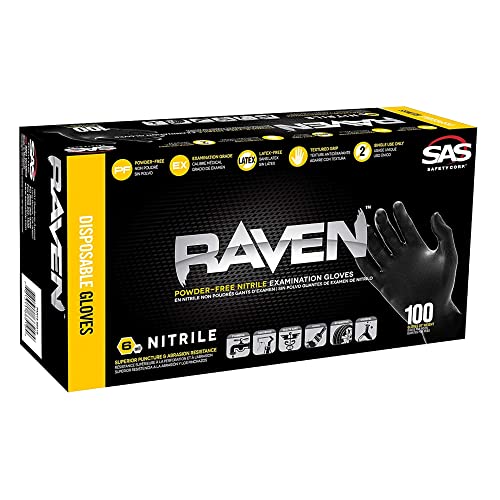 SAS Safety 66520 Raven Powder-Free Disposable Black Nitrile 6 Mil Gloves, Double-Extra Large, 100 Gloves by Weight by SAS Safety