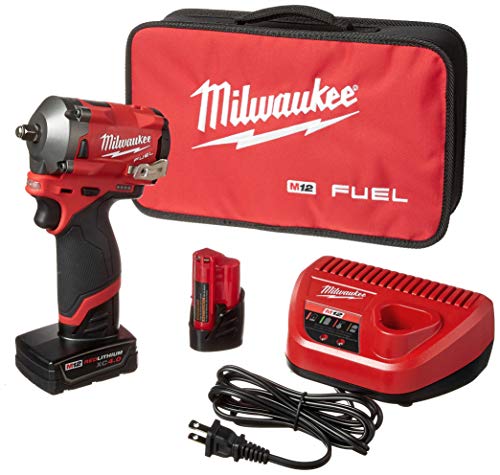 Milwaukee 2554-22 M12 FUEL 12-Volt Lithium-Ion Brushless Cordless Stubby 3/8 in. Impact Wrench Kit with One 4.0 and One 2.0Ah Batteries