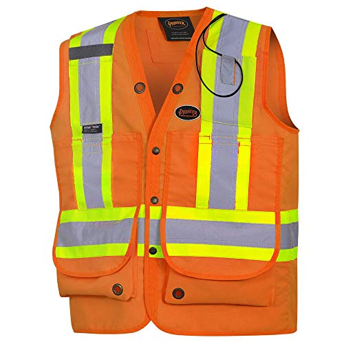 Pioneer Heavy-Duty Hi Vis Surveyor Safety Vest, 12 Pockets, Radio Strap, Orange, XL, V1010350-XL - Clothing - Proindustrialequipment