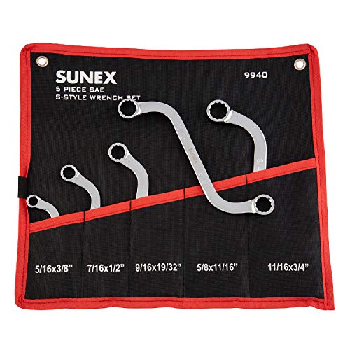 Sunex 9940 SAE S-Style Wrench Set, 5/16 x 3/8", 11/16 x 3/4", Alloy Steel, 5-Piece