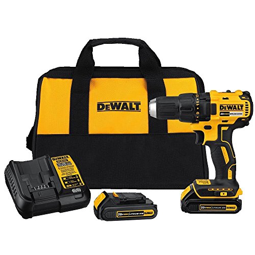 DEWALT 20V MAX* Kit de taladro/destornillador inalámbrico, compacto, sin escobillas (DCD777C2)
