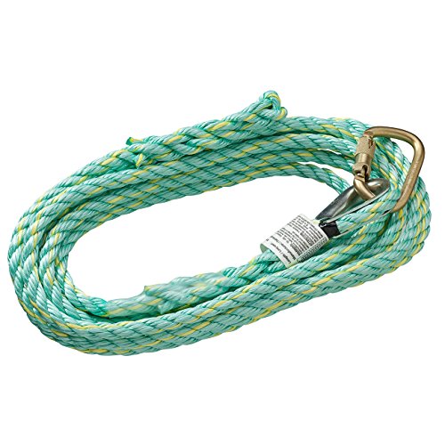 PeakWorks V84013025 - Carabiner & Back Splice - 25' (7.6 m), 5/8" Polysteel Rope - Fall Protection Vertical Lifeline - Fall Protection - Proindustrialequipment