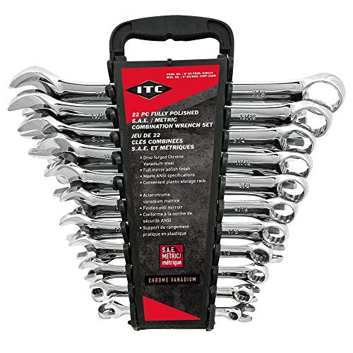 ITC Professional 22-Piece Fully Polished S.A.E./Metric Combination Wrench Set, 20219 - Wrenches - Proindustrialequipment