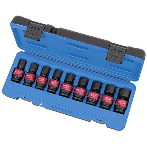 Jet 1/2-inch Drive, 9-Piece Universal Regular Metric Professional Impact Socket Set, 6 Point, 610388 - Sockets and Tools Set - Proindustrialequipment