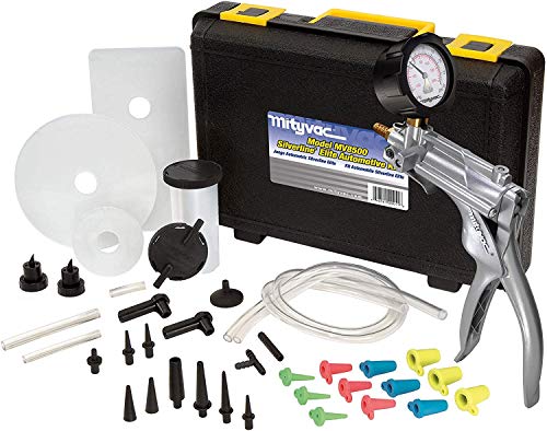 El kit de prueba automotriz Mityvac MV8500 Silverline Elite proporciona vacío y presión para realizar diagnósticos de rendimiento del motor, purga de frenos, transferencia de fluidos, evacuación y trabajos de reparación de parabrisas