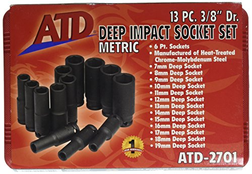 Advanced Tool Design Modèle ATD-2701 Jeu de 13 douilles à choc métriques profondes à prise 3/8" 6 pans