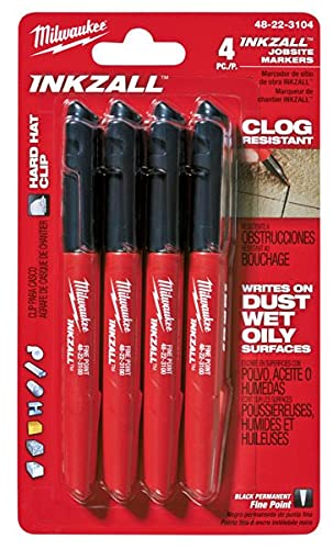 Milwuakee 48-22-3104 Inkzall Point Marker, Fine, Black, 4-Pack