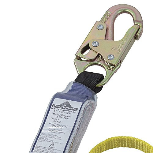 PeakWorks CSA 4' (1.2 m) Shock Pack - Snap & Form Hooks - Twin Leg 100% Tie Off - E6 Shock Absorbing Fall Arrest Lanyard Connector, 1" Webbing, V8104424 - Fall Protection - Proindustrialequipment