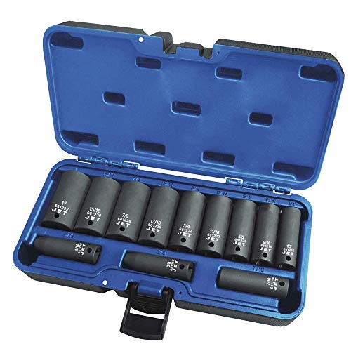 Jet 3/8-inch Drive, 12-Piece Deep SAE Professional Impact Socket Set, 6 Point, 610208 - Sockets and Tools Set - Proindustrialequipment