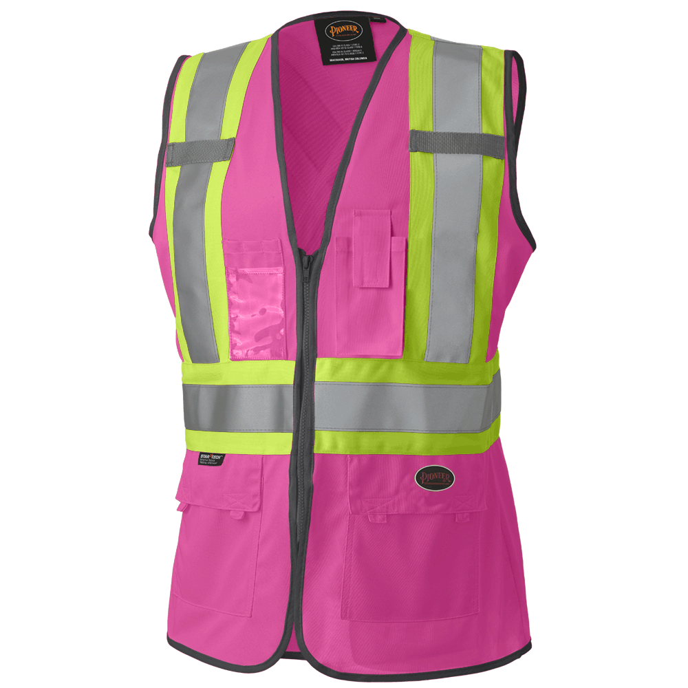 WOMEN'S SAFETY VEST - TRICOT POLY INTERLOCK - PINK - L - Proindustrialequipment