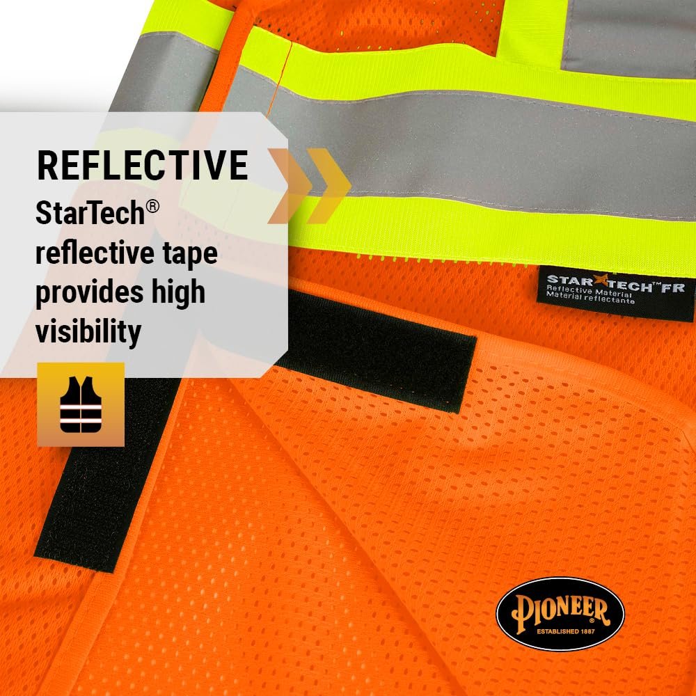 Pioneer FR High Visibility Breathable Tear-Away Safety Vest, Adjustable Size, Orange
