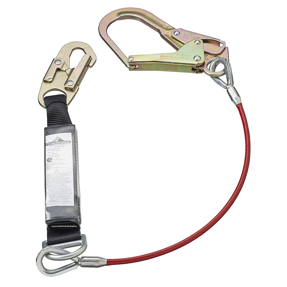 PeakWorks CSA 6' (1.8 m) Shock Pack - Snap & Form Hooks - Single Leg - E4 Shock Absorbing Fall Arrest Lanyard Connector, 1/4" Galvanized Cable, V8108126