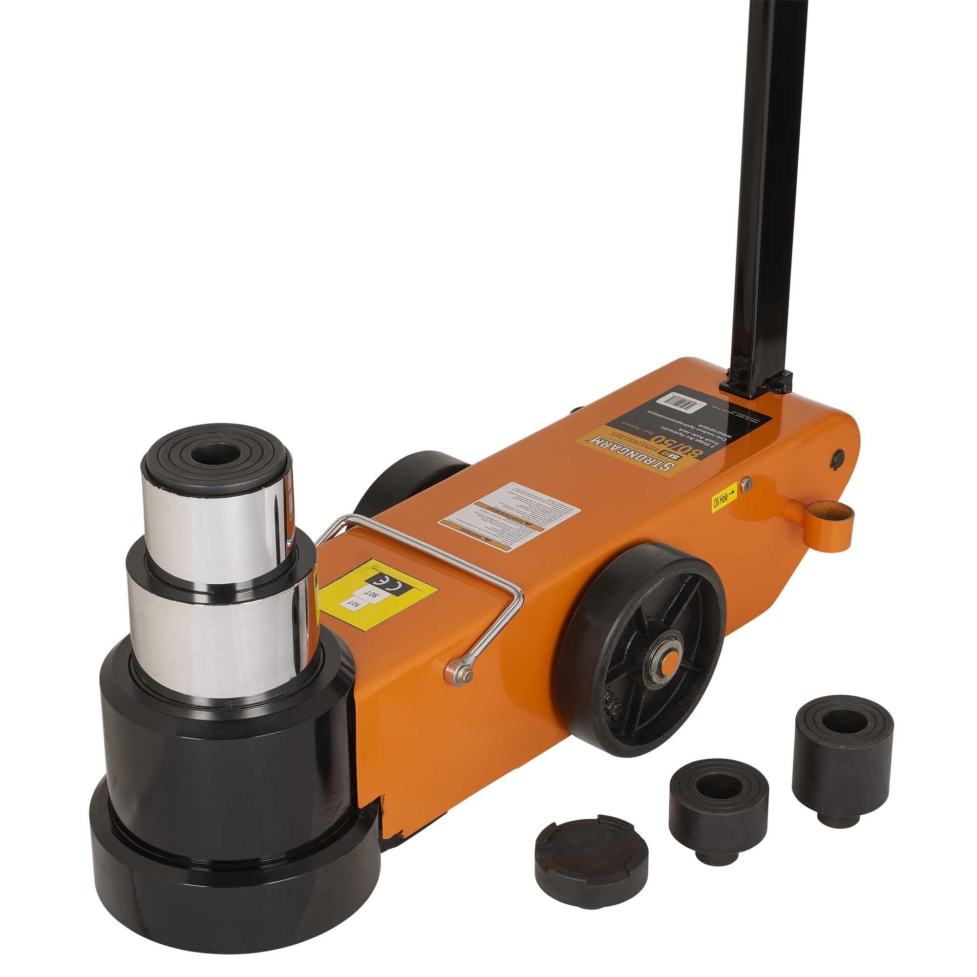 Strongarm Long Handle Super Heavy-Duty 2 Stage Air Hydraulic 80/50 Ton Truck Service Jack - Fleet, Military, Aircraft, 30477