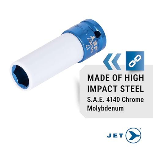 Jet 610341 - Juego de llaves de vaso de impacto para rueda magnética profesional, métricas y SAE profundas de 5 piezas con accionamiento de 1/2 pulgada, 610341