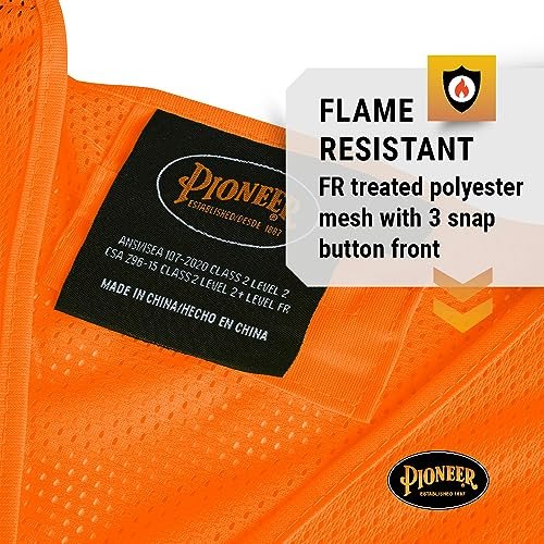 Pioneer FR High Visibility Breathable Tear-Away Safety Vest, Adjustable Size, Orange