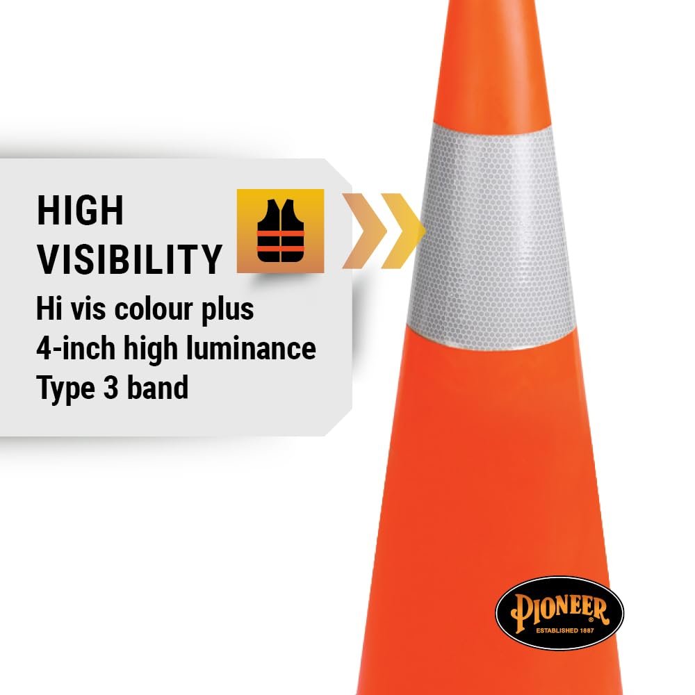 Pioneer V6200850-O/S 28" (70 cm) Premium PVC Flexible Safety Cone, Reflective Band (Traffic Cone) Orange, 70 cm